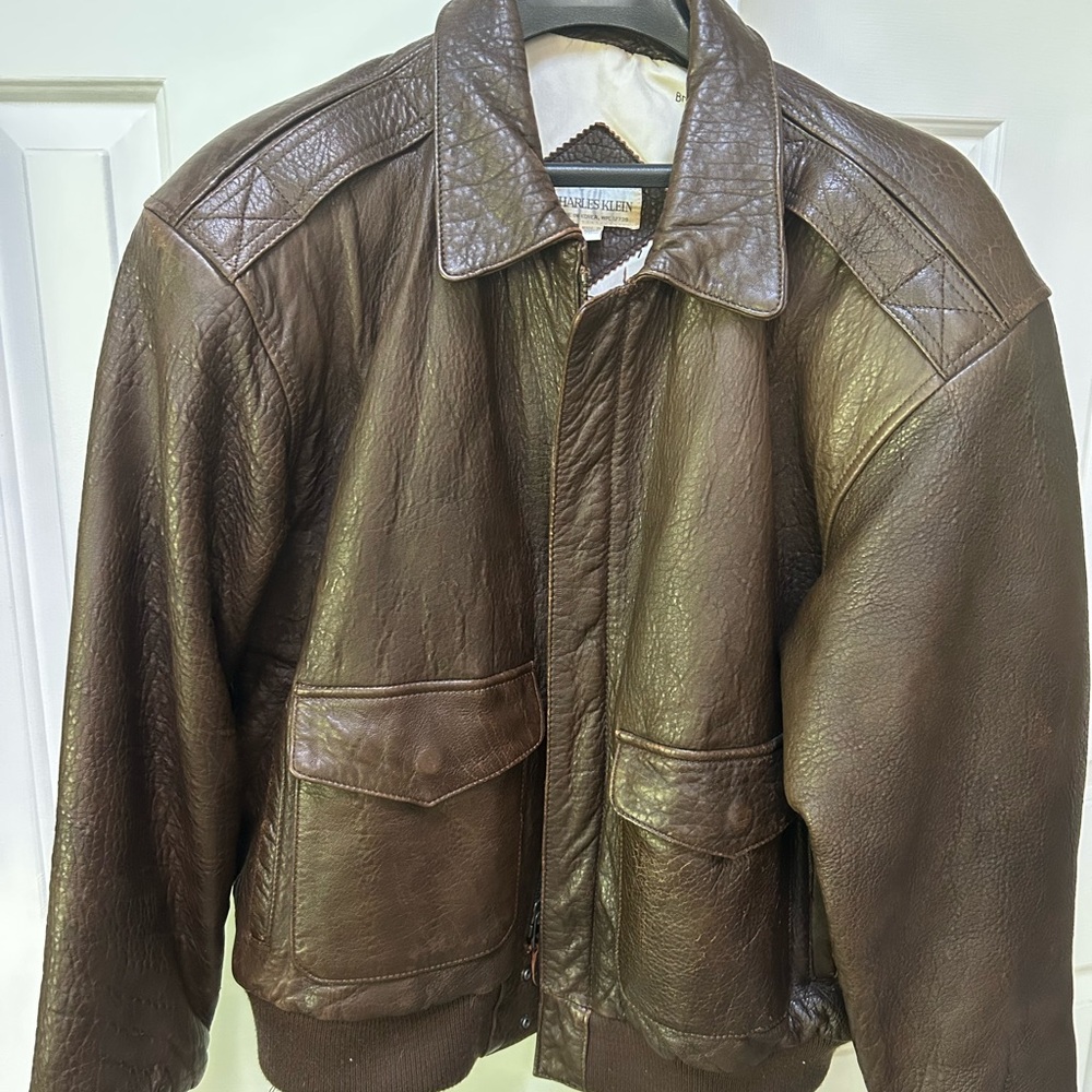 Brown Bomber Jacket w/Ribbed Cuffs, Waistline. Distressed Finish. Excellent cond